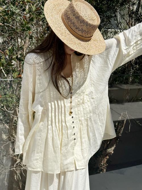 2026 Summer New Ramie Embroidered Vintage Casual Shirt Loose V-Neck Three-Quarter Sleeve Mid-Length Artistic Shirt