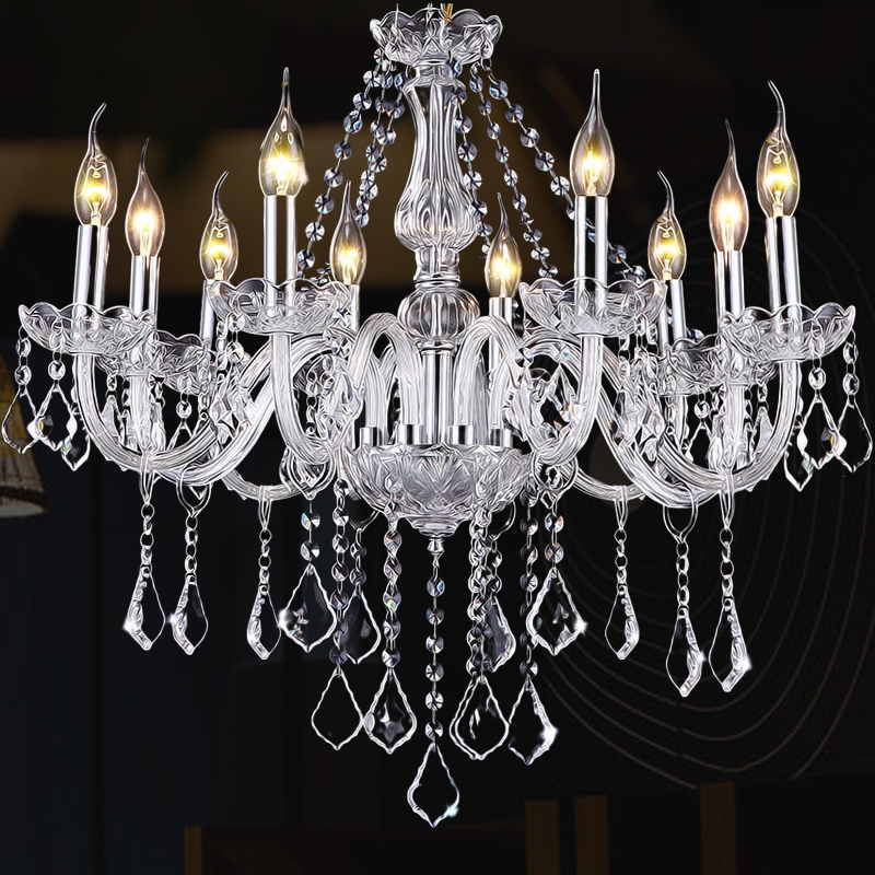 European-Style Crystal Chandelier, Luxurious Living Room Candle Chandelier, 6-Head/8-Head Glass Wedding Hotel Ktv Bedroom Duplex Floor Lamp