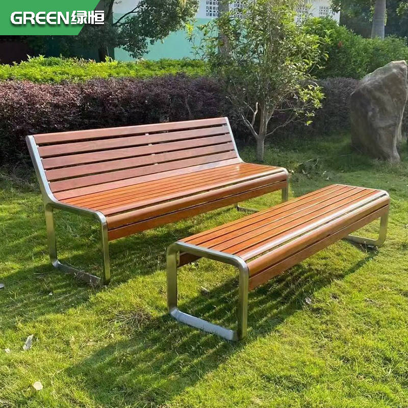 Green Constant Outdoor Strip Chair Outdoor Park Chair Garden Benches Cast Aluminum Embalming Wood Square Casual Aluminum Alloy Bench 