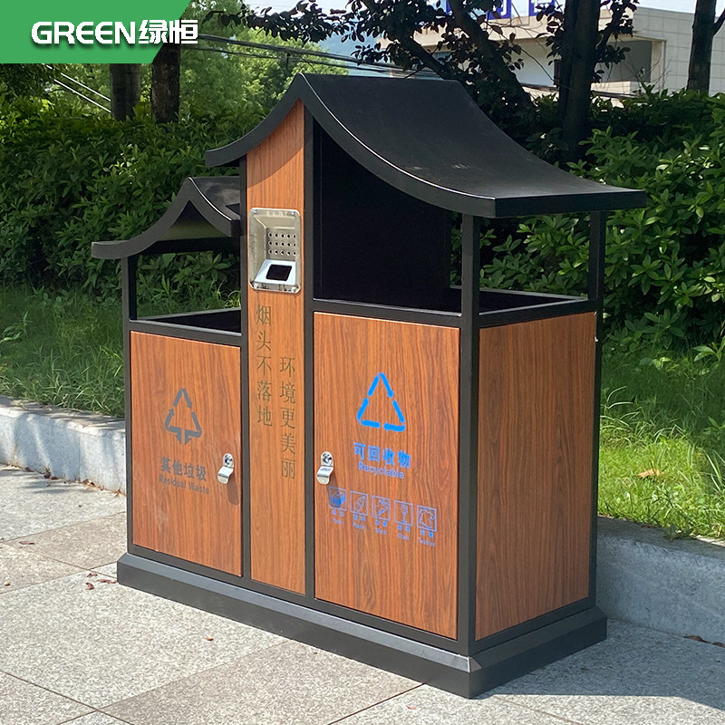Green Retro eaves outdoor garbage cans stainless steel metal dustbin outdoor neighborhood property sanitation fruit suitcase