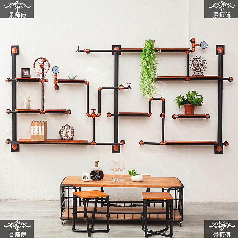 Wall Mount Storage Shelf Wall Shelf Retro Iron Water Pipe