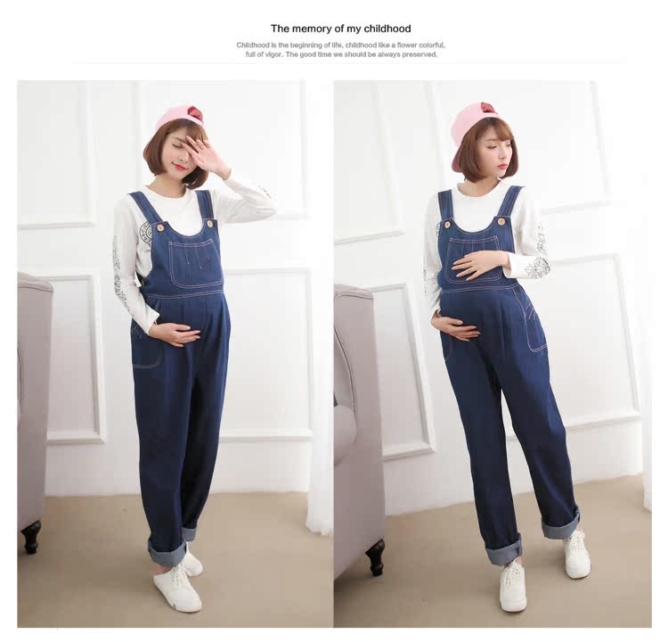 Bà bầu bib jeans jeans quần jumpsuit siêu lớn tăng phân bón mã thêm kích thước lớn 200 kg 230 kg 250 kg quần áo bầu đẹp