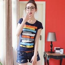 Color striped t-shirt womens short-sleeved tight-fitting 2021 t-shirt summer new half-sleeve slim-fit base shirt top