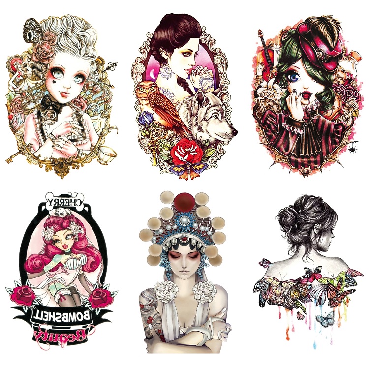 Beauty figures European and American style flower pattern tattoo stick waterproof men and women lasting half arm color simulation tattoo stickers