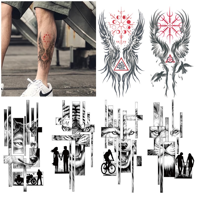 Geometric Angel Wings Tiger Wolf Couple Animal Tattoo Stickers for Men Water Transfer Imitation Temporary Stickers Geometric Angel Wings Tiger Wolf Couple Animal Tattoo Stickers for Men Water Transfer Imitation Temporary Stickers