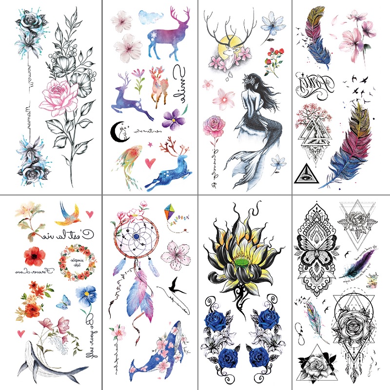2019 grain Emmy TL waterproof tattoo sticker paper Women lasting 3D Sexy feather Van flowers Little deer Mermaid stickler