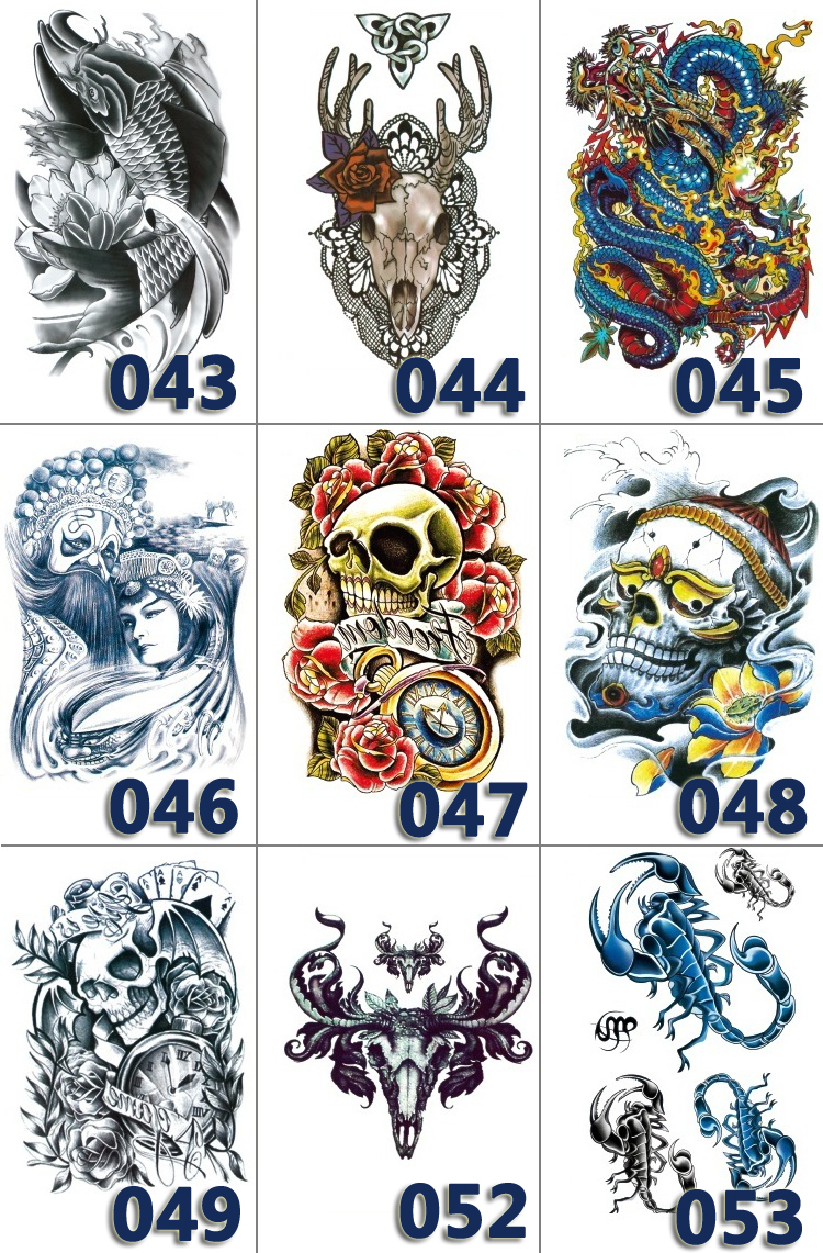 Dán hình xăm không thấm nước Đàn ông và phụ nữ kéo dài cánh tay hoa Prajna Heads Half Arms Shank Mô phỏng hình xăm cơ thể hình xăm dán chữ
