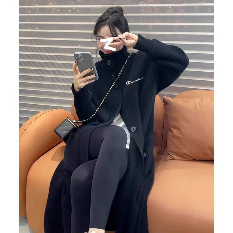 Selling Cute Championship European Mid-Length Turtleneck Sweater Jacket for Women in Autumn and Winter Lazy Style Loose Thickeneded Knitted Cardigan Trendy