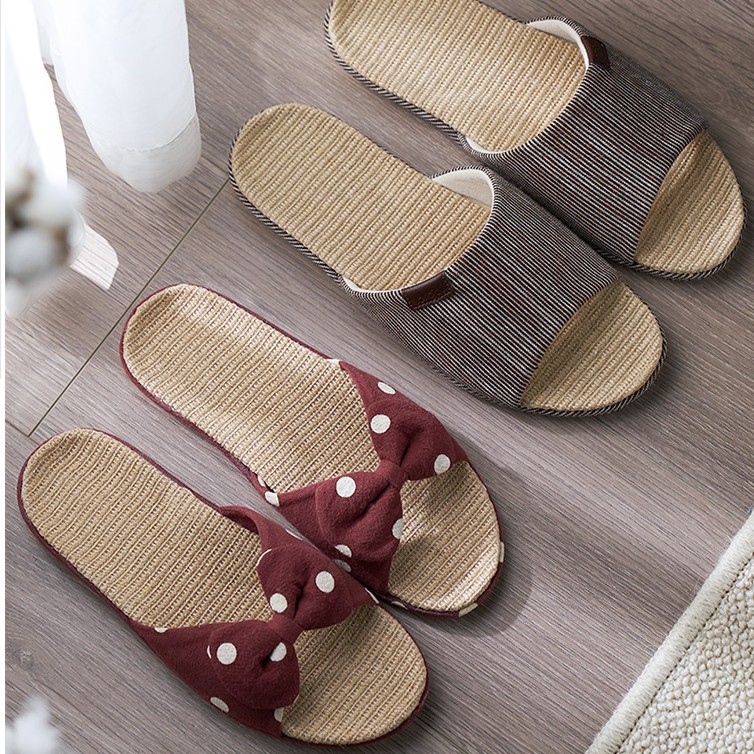 Far Harbor Spring Summer Knots Linen Slippers Lady Indoor home Anti-slip lovers Men's home Cute Butterfly Cool Slippers-Taobao