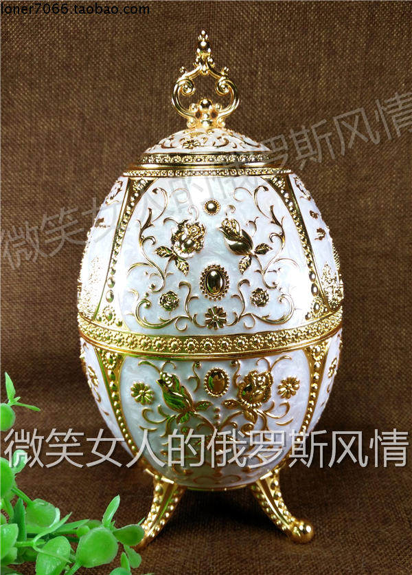 Special price R1 Russian tinted metal tea barrel cylinder four feet egg-shaped large size beige gold castle rose flowers