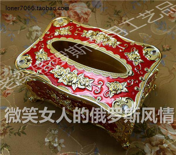 Special Price R4 Russian Tin Metal Extractable Toilet Paper Box High Size Small Gold Edge Red Gold Rose Heavy European Home