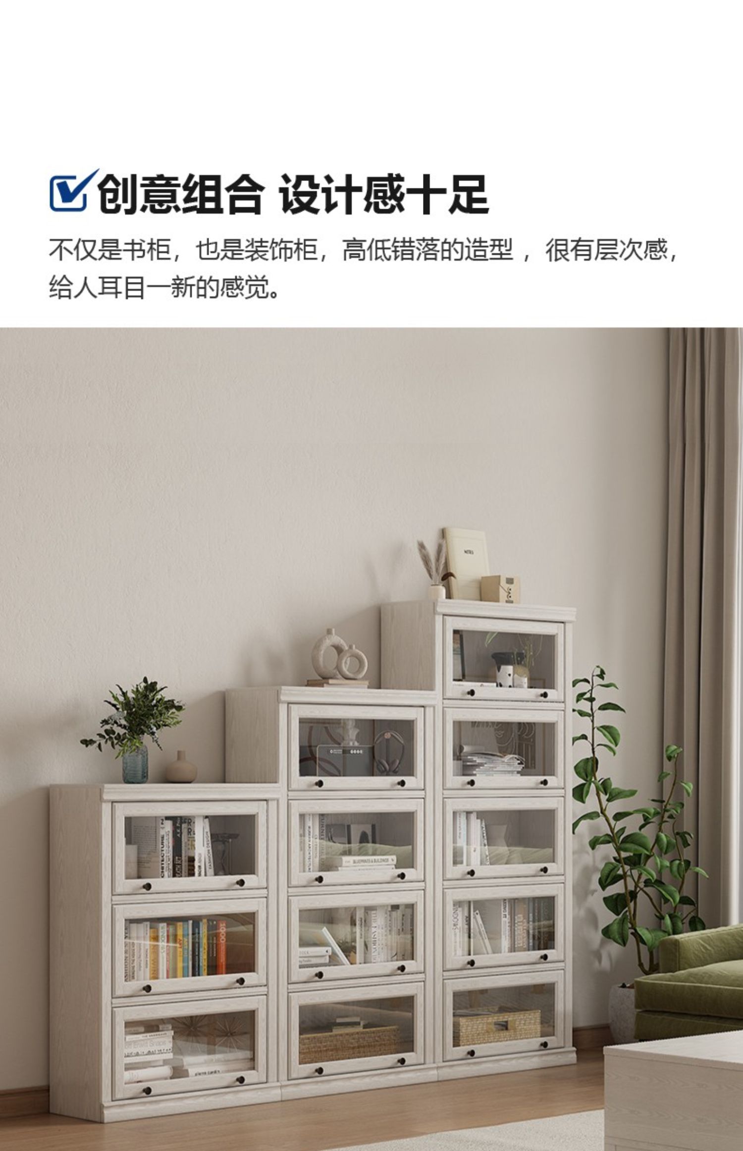 书柜带门玻璃门落地书架家用儿童置物柜客厅防尘展示柜美式实木-阿里巴巴