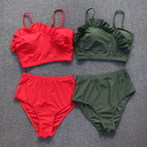 Small discount womens split swimsuit lace chest high waist bikini casual swimwear fashion conservative hot spring