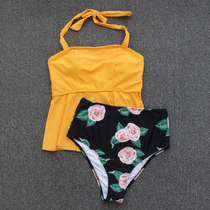 Small discount ▏ Summer womens swimwear European and American high waist split conservative lace belly thin plus size