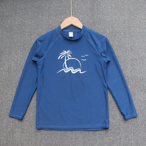Small discount boy swimming top long sleeve sun protection quick-drying childrens swimsuit surf round neck boy swimwear