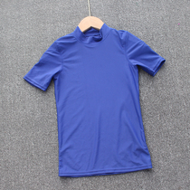 Small discount medium high collar boy short sleeve swimsuit children plain sunscreen surf suit boy swimming shirt