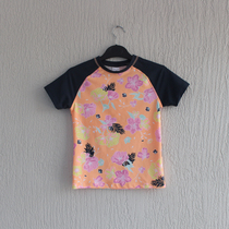 Small discount ▏ 130CM girl swimming top Children short sleeve sunscreen surf suit summer girl swimsuit