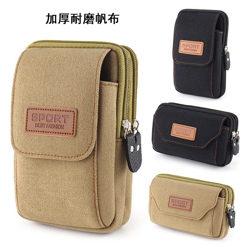 Mobile Phone Waist Bag for Men, Belt Phone Case, Belt Waist Bag, Multifunctional Horizontal and Vertical Canvas Phone Pouch, Hanging Bag 5-6.5