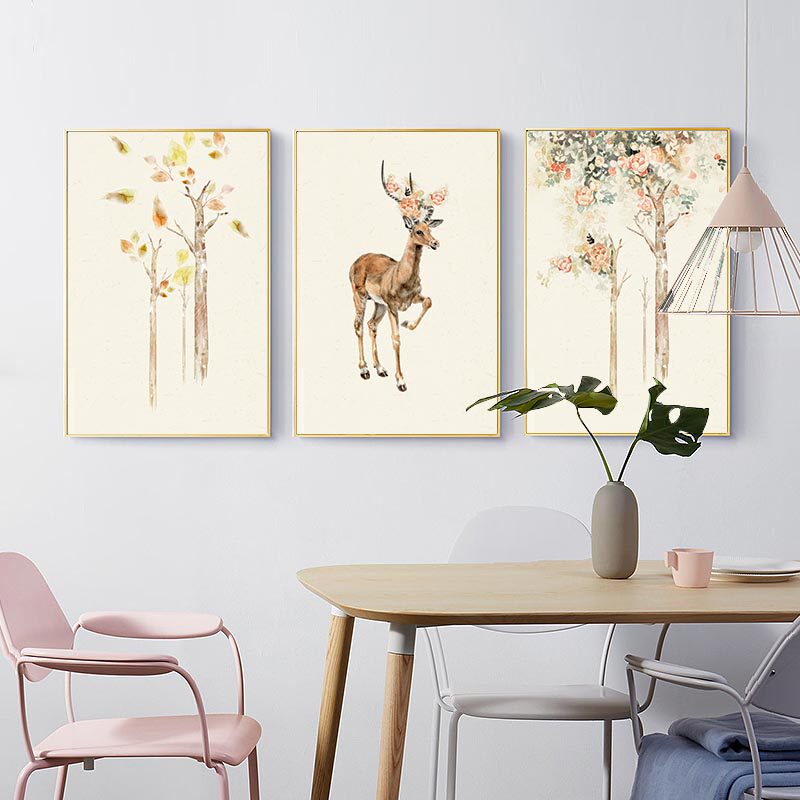 Living Room Decoration Painting Modern Simplicity Nordic Style Elk Hanging Paintings Triple Bedroom Mural Sofa Background Home Painting