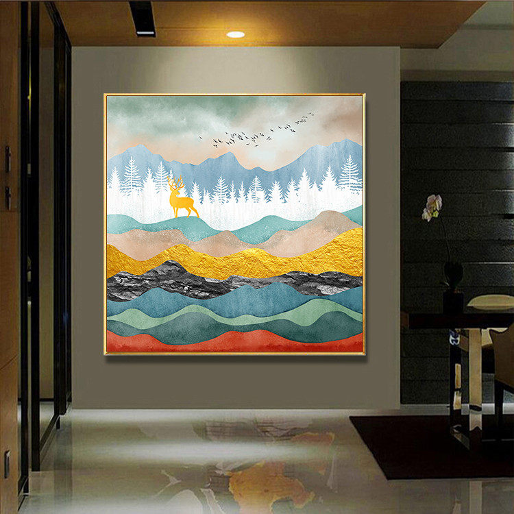 2824 Entrance decorative painting European living room dining room mural American light luxury hanging painting landscape abstract Fu Lu square