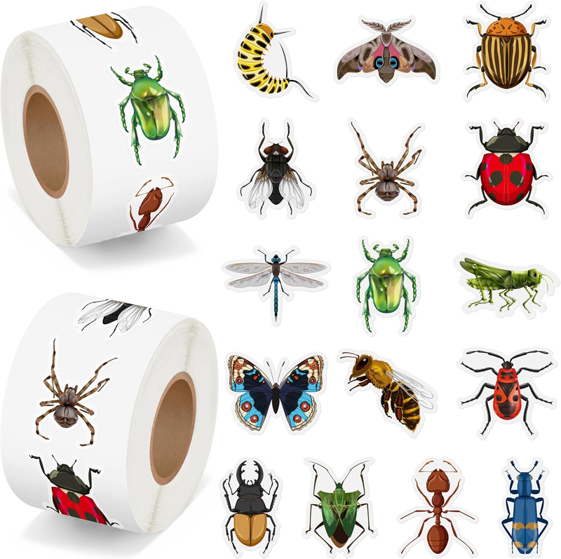 500 Stickers/Roll Insect Simulation Realistic Bee Dragonfly Butterfly Pattern Journal Decoration Desktop Stickers