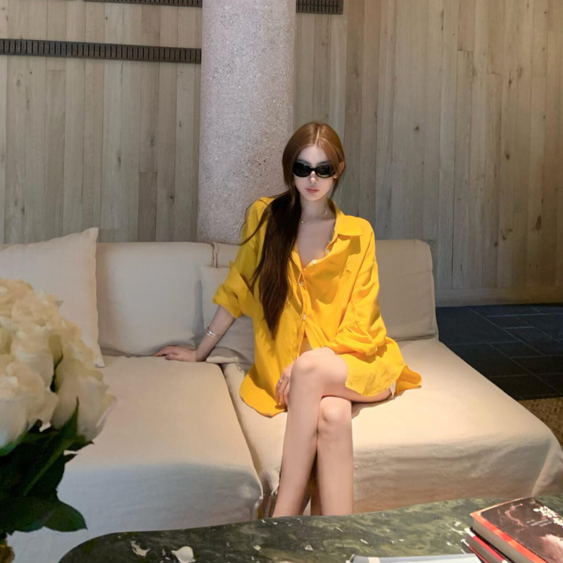 Yellow Shirt, Thin Jacket, Sun Protection Shirt, Linen Top, Women's Tencel Shirt, Women's 2026 Spring and Summer New Breathable Shirt Yellow Shirt, Thin Jacket, Sun Protection Shirt, Linen Top, Women's Tencel Shirt, Women's 2026 Spring and Summer New Breathable Shirt