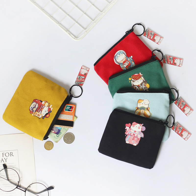 Cartoon Japanese lucky cat small wallet mini zipper cute student small fresh transfer fortune coin purse female