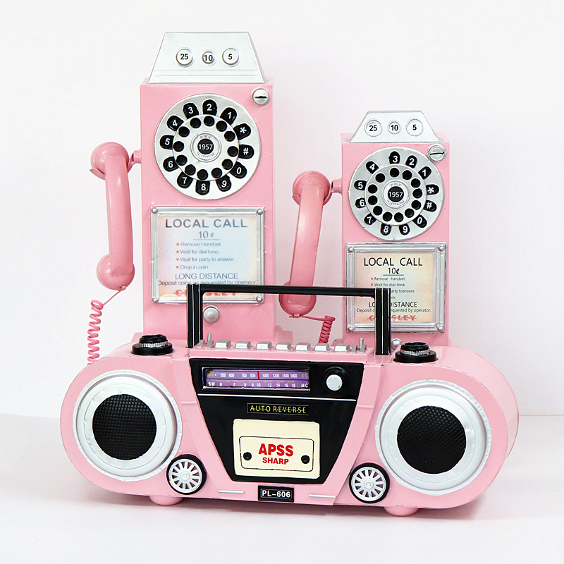 Retro pink telephone wall pendant Radio model decoration Net red shop decoration shop clothes window display