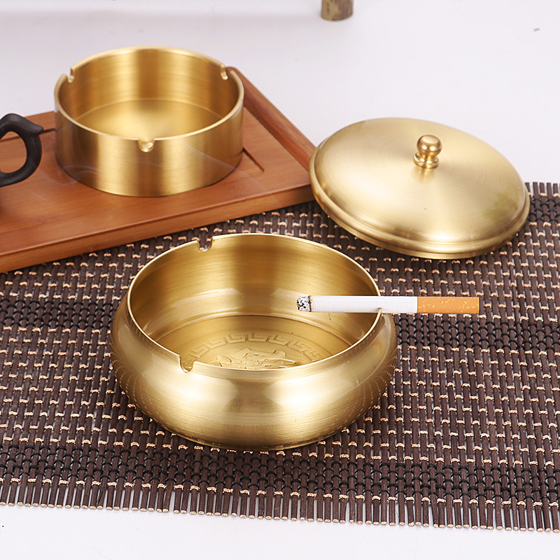 Pure Copper Cigarette Ash Trays Creativity Personality Fashion Windproof Big home Vehicle European-style Chinese-style with lid copper-made ashtray