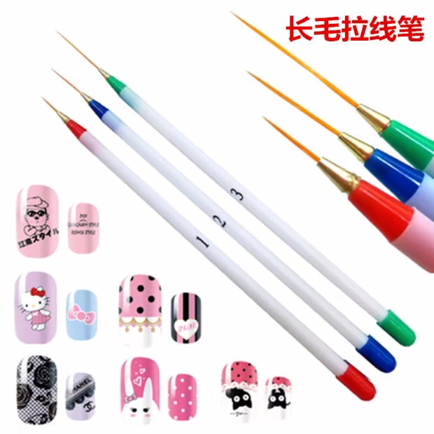 Bút kéo bút lông dài bàn chải móc bút vẽ bút nhỏ hoa bút 3 bộ dụng cụ sơn móng tay bộ dụng cụ làm nail cơ bản