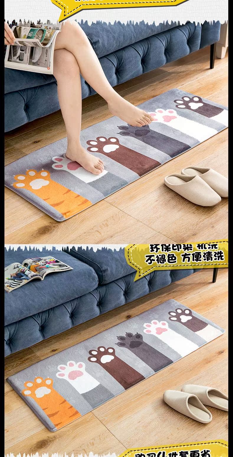 Flannel phim hoạt hình mèo chân vào cửa mat nhà tắm phòng tắm thấm bàn đạp mat phòng ngủ dài thảm chống trượt - Thảm tham lot san