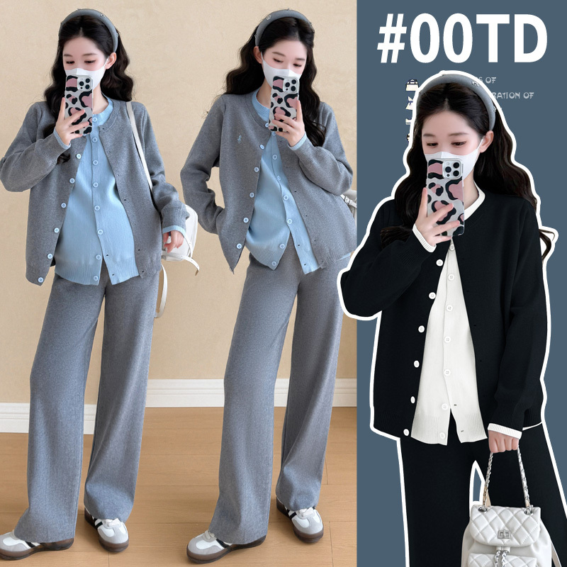 Autumn Maternity Wear Set 2025 New Style Fake Two-Piece Patchwork Top Without Belly Support Wide-Leg Pants Design Two-Piece Set Autumn Maternity Wear Set 2025 New Style Fake Two-Piece Patchwork Top Without Belly Support Wide-Leg Pants Design Two-Piece Set