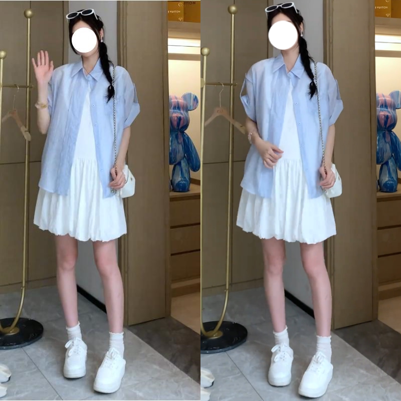 Maternity Suit Summer New Style Fashionable Simple Short-Sleeved Sun Protection Shirt Belly-Covering Floral Tank Dress 2025 Korean Version for Women Maternity Suit Summer New Style Fashionable Simple Short-Sleeved Sun Protection Shirt Belly-Covering Floral Tank Dress 2025 Korean Version for Women