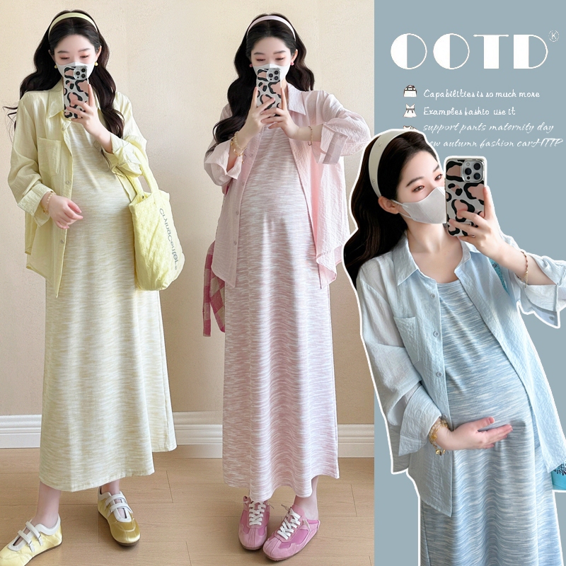 Maternity Casual Suit, Versatile Summer Long-Sleeved Outerwear with Sun Protection Design, Shirt 101.25kg Piece Set, Tank Top Dress for Women Maternity Casual Suit, Versatile Summer Long-Sleeved Outerwear with Sun Protection Design, Shirt 101.25kg Piece Set, Tank Top Dress for Women