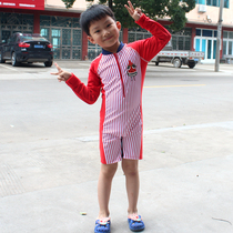 Junfei childrens swimsuit girl one-piece short sleeve swimsuit boy swimming trunks diving suit 6-10 years old
