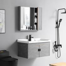 Space aluminum thick bathroom cabinet toilet wash table bathroom mirror cabinet Nordic modern simple wash basin cabinet combination