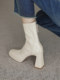 Chunky Heel Slim Boots French Style Autumn and Winter Boots Thick-Soled Elastic Boots Waterproof Platform High Heels Square Toe High Heel Short Boots for Women