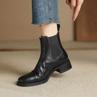 马丁靴女2025新款羊皮美拉德靴子春秋单靴大码女靴粗跟切尔西短靴