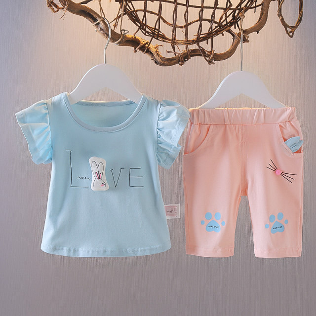 Baby children's clothing girl baby summer clothing 1-3 years old short-sleeved suit children's summer clothes girls T-shirt shorts two-piece set