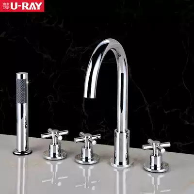 Aoyou bathroom all-copper hot and cold five-piece bathtub faucet cylinder side five-hole bathtub shower wall faucet