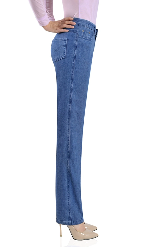 Quần denim nữ trung niên Nữ trung niên quần mẹ cao eo thẳng lỏng rộng kích thước lớn quần jean giản dị kéo dài