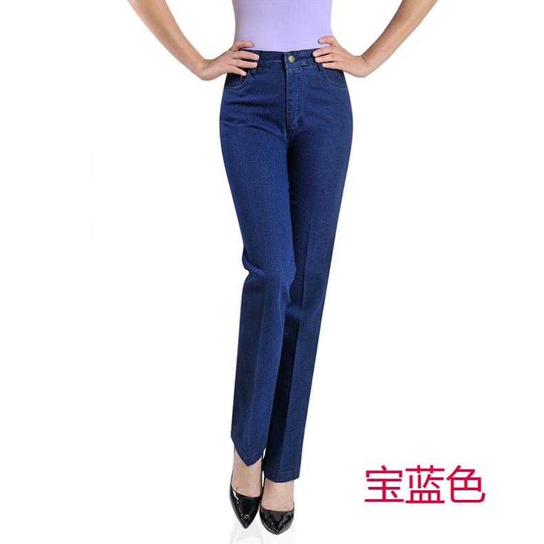 Quần denim nữ trung niên Nữ trung niên quần mẹ cao eo thẳng lỏng rộng kích thước lớn quần jean giản dị kéo dài quần jean nữ ngắn