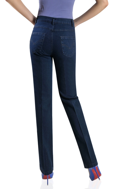 Quần denim nữ trung niên Nữ trung niên quần mẹ cao eo thẳng lỏng rộng kích thước lớn quần jean giản dị kéo dài quần jean nữ lưng cao