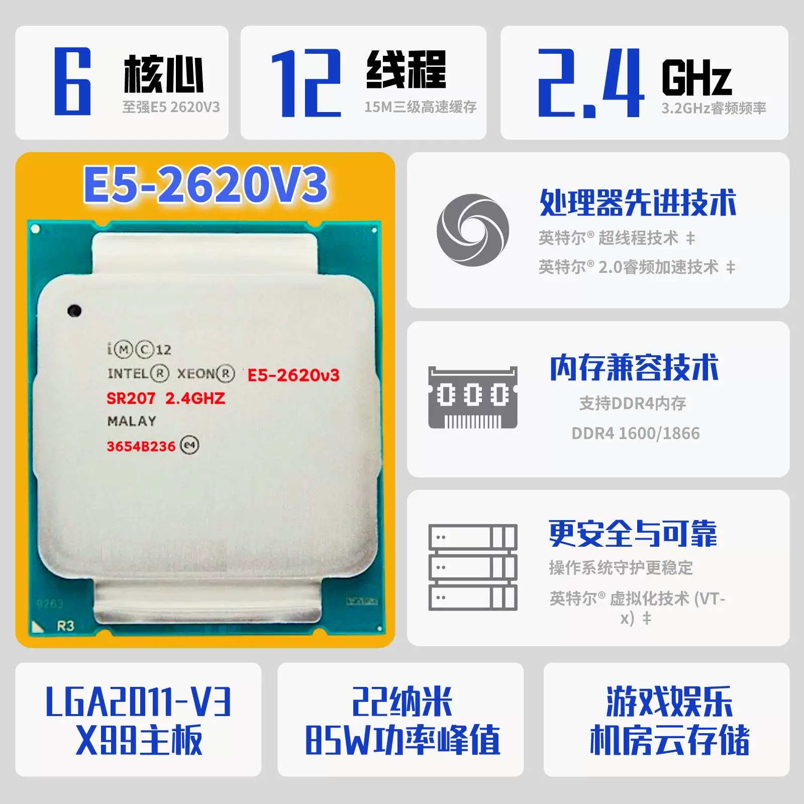 Процессор сервера Intel E5 2011-V3 слот высокопроизводительный CPU оптовый DDR4 процессор