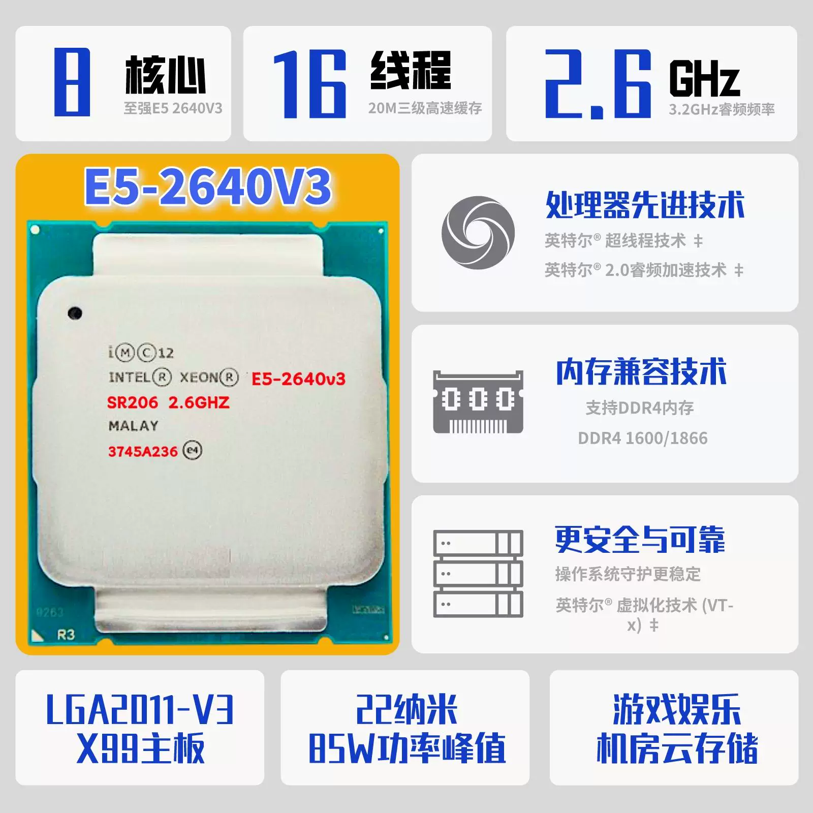 Процессор сервера Intel E5 2011-V3 слот высокопроизводительный CPU оптовый DDR4 процессор