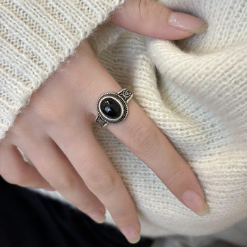 丨10% off area丨black onyx twill twist ring new style inlay fashion niche design retro personality