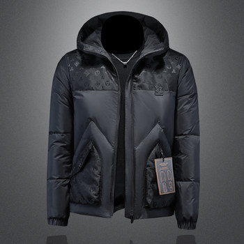 Big-name style men's down jacket winter new hooded short spliced down jacket jacket youth printed trendy men's clothing