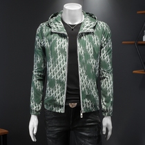 Summer new trendy hooded thin mens fashionable sun protection clothing printed high-end trendy handsome slim jacket for men