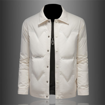 2024 winter new trendy men's down jacket personalized versatile lapel thin white duck down handsome jacket men's clothing
