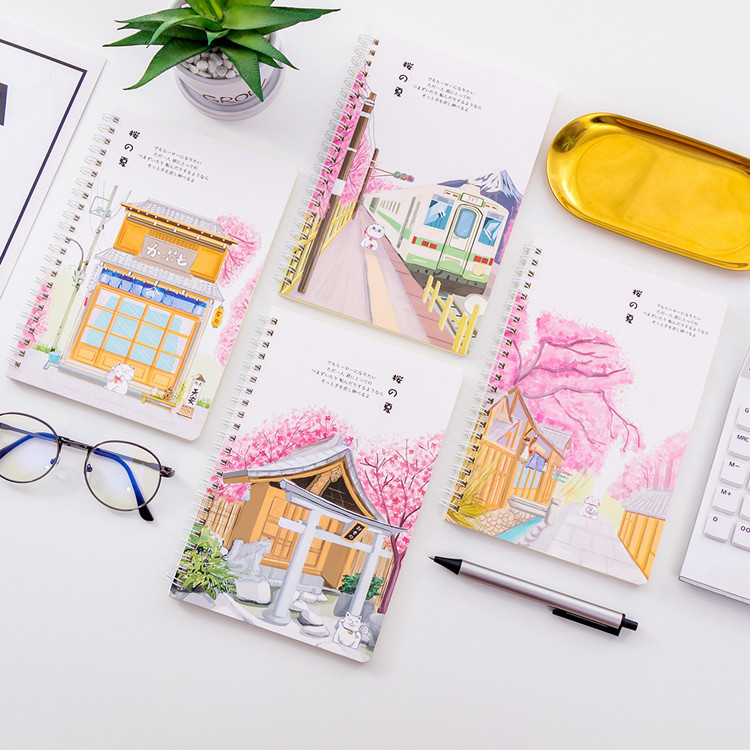 Set of four benwood A5 coil Benn 60 sheets of paper Ideas little frescoed notebook 32K notepad student stationery